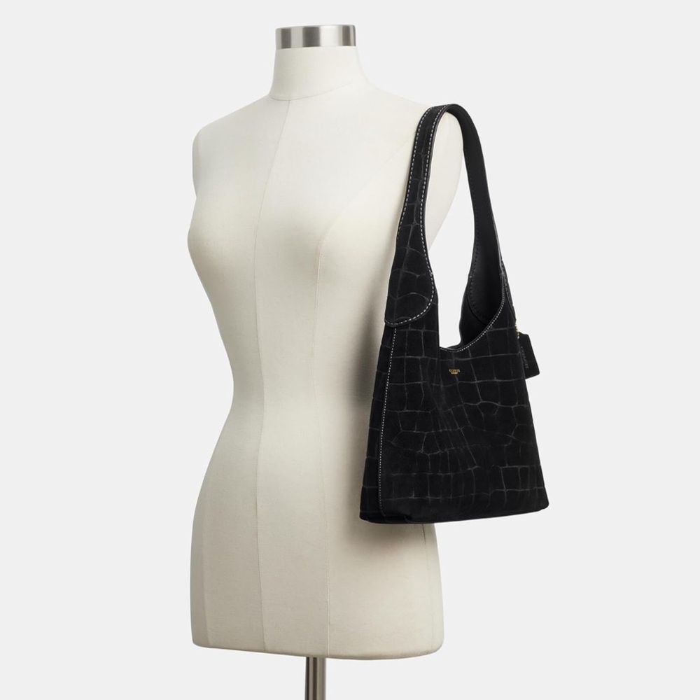 New Coach Black Croc-Embossed Suede Brooklyn Shoulder Bag 28 - Picture 5 of 8